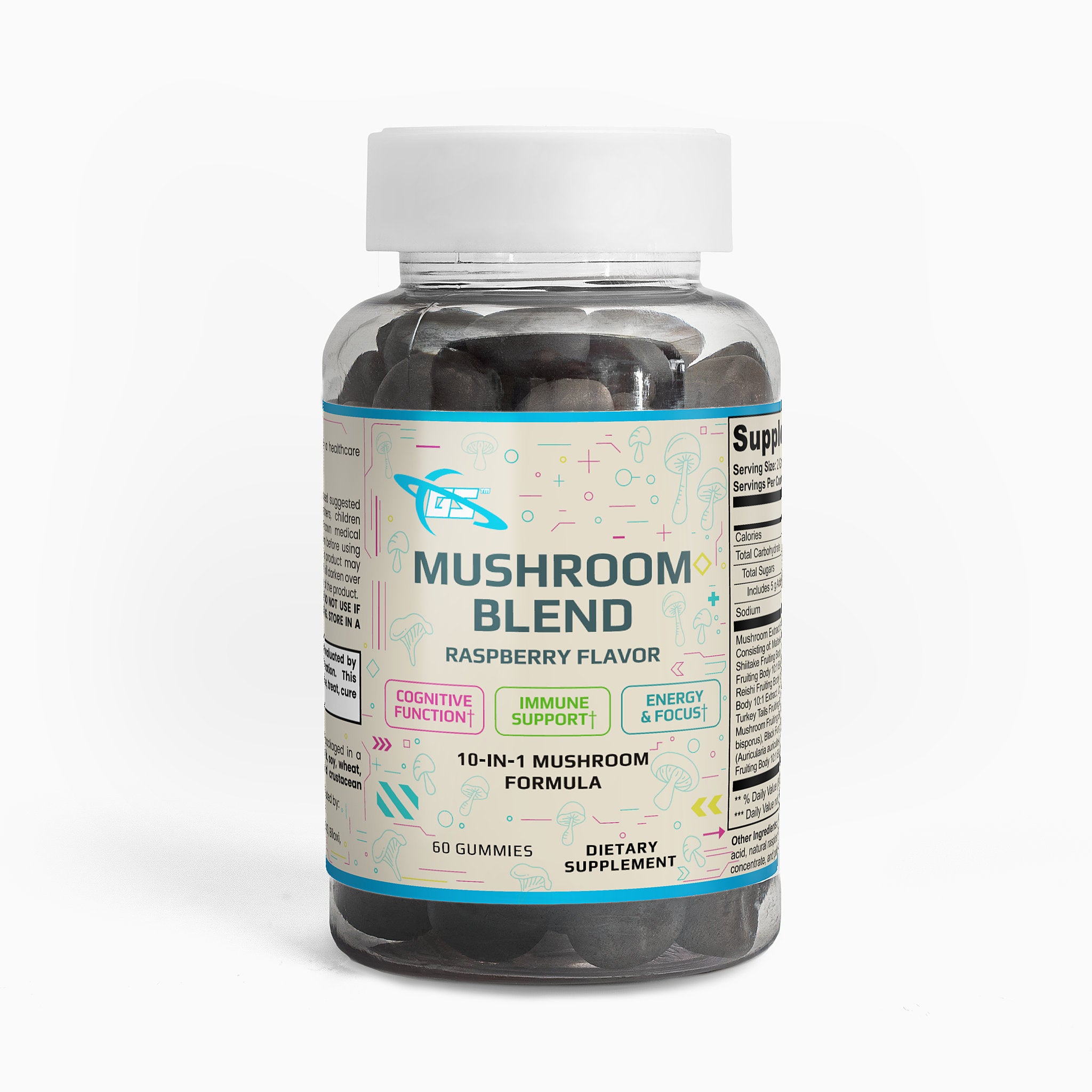 10x Mushroom Blend Gummies, Raspberry Flavored, 10:1 Extract of 10 Mushrooms