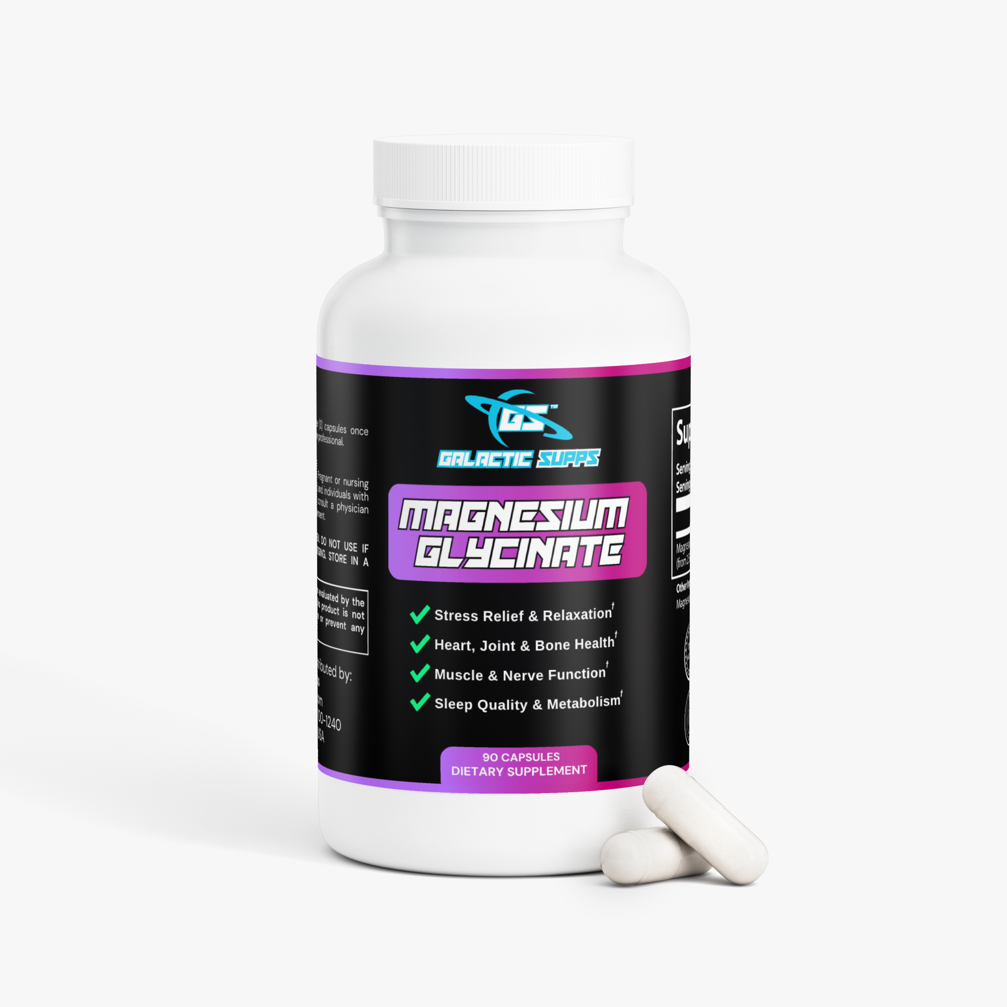 Magnesium Glycinate for Stress, Recovery, Heart, Migraines & More (90 Capsules)