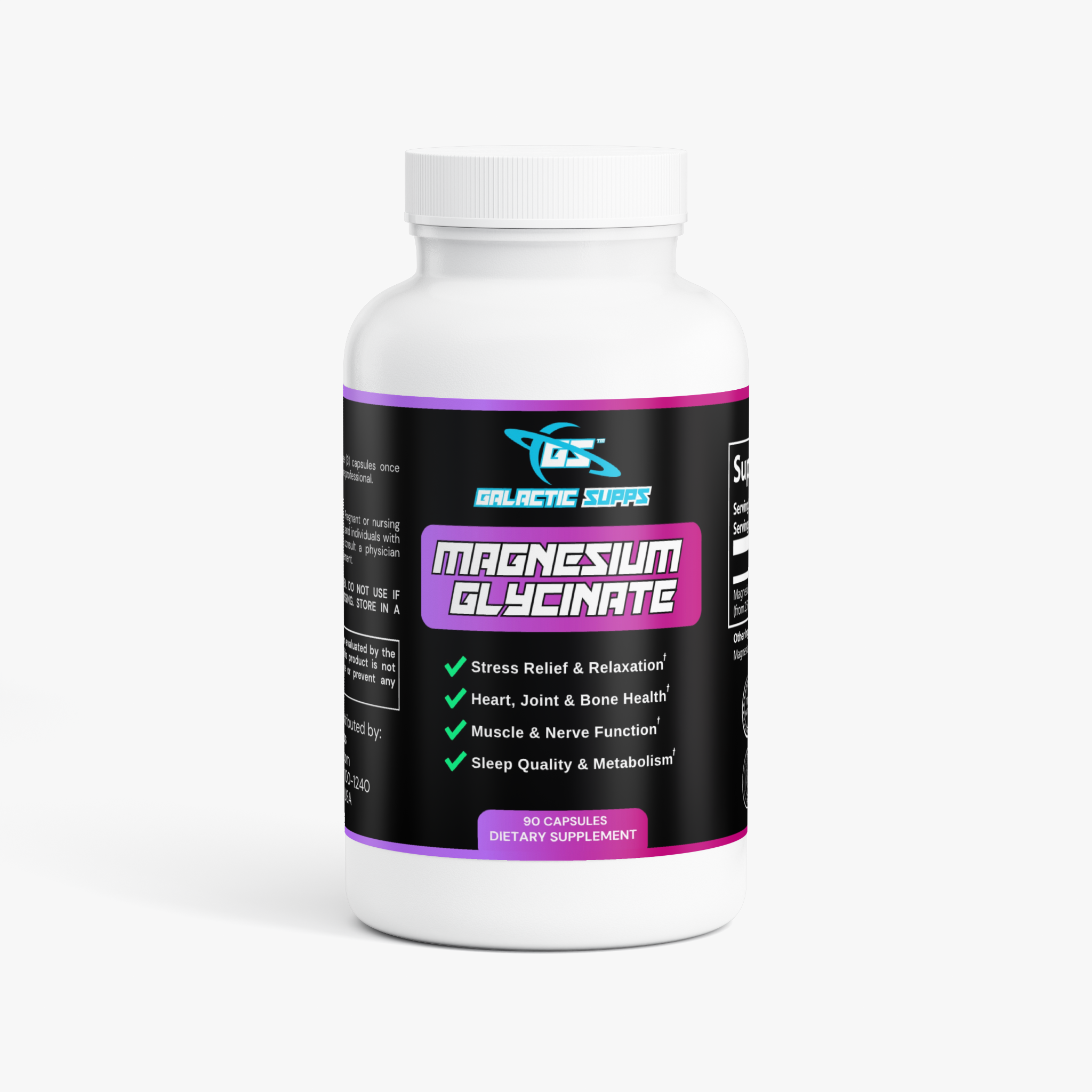 Magnesium Glycinate for Stress, Recovery, Heart, Migraines & More (90 Capsules)